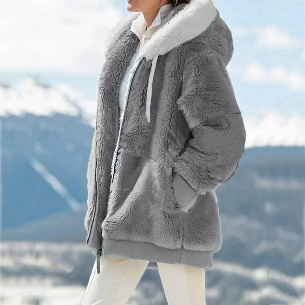 Abrigo de pelo sólido y esponjoso, elegante abrigo de manga larga para el  invierno, ropa de mujer