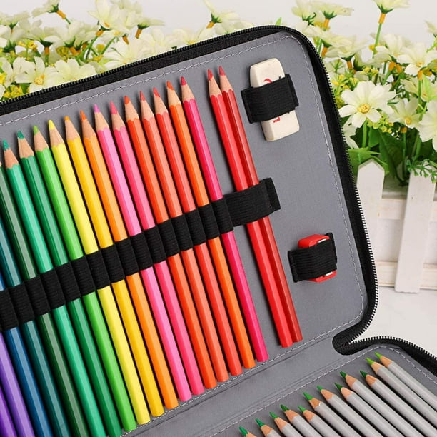  BTSKY - Organizador de lápices de colores con 200 ranuras,  estuche de piel sintética de lujo con correa removible para lápices de  colores, lápices de acuarela : Arte y Manualidades