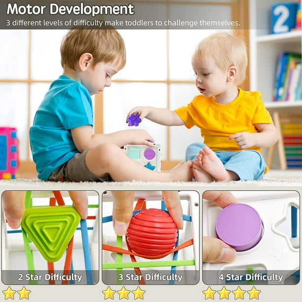 Juguetes Montessori para bebés Regalo para niños y niñas de 1 año,  clasificador de formas Juguetes de basura sensoriales 6 a 12 18 meses, cubo  de actividad de habilidades de movimiento fino