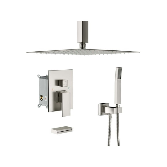 lordear bathroom shower system in brushed nickel12inch rain overhead shower with waterfall tub spout faucet