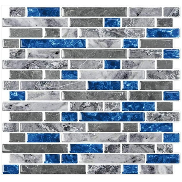 Azulejos autoadhesivos azules, placa para salpicaduras de cocina de vinilo  adhesivo, adhesivo para azulejos de pared de baño, efecto mosaico JAMW  Sencillez
