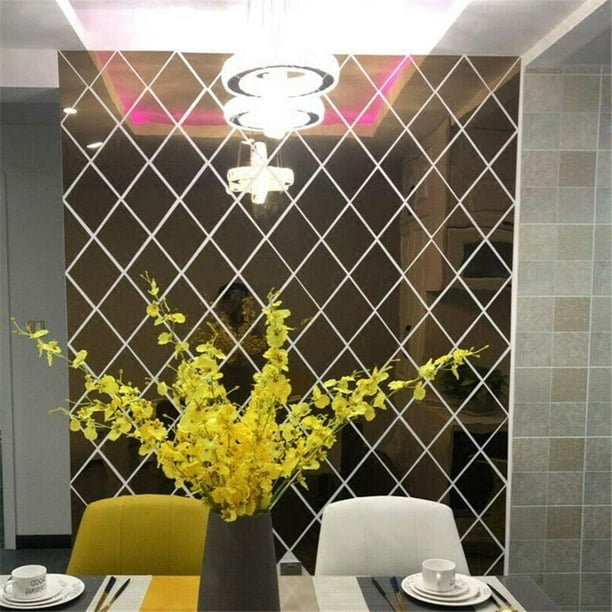 Etiqueta de la pared Espejo adhesivo 3D Acrílico Impermeable Etiqueta de  pared de plumas para decoración del hogar, L, Izquierda Dorada Jumpingount  HA002133-07