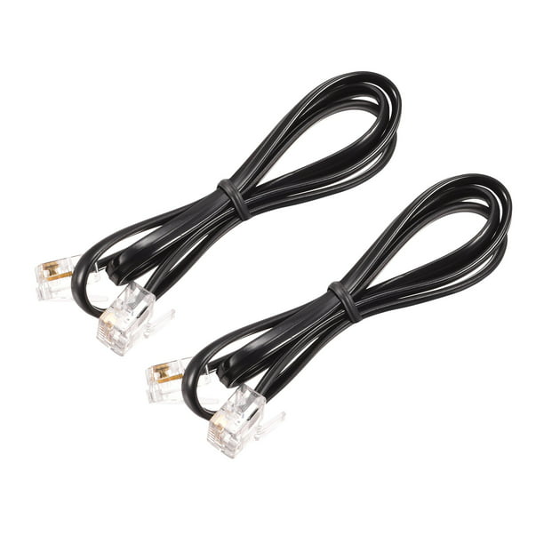Cable corto para teléfono, paquete de 2 cables RJ11 6P4C macho a macho de  12 pulgadas, cable de extensión de línea fija para teléfono fijo, módem