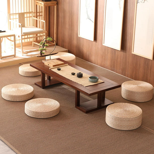 Tatami - Cojín redondo para el suelo, acolchado, trenzado, transpirable,  redondo, hecho a mano, tejido de paja, cojín para sentarse al aire libre