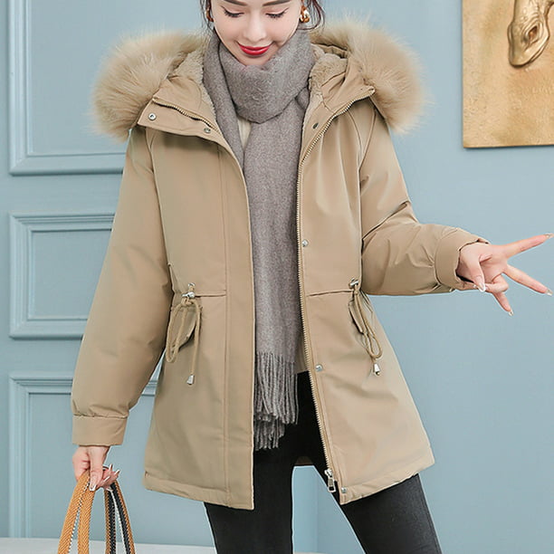 GASMAN Abrigo de invierno con capucha y cordón con cremallera, Moda de  Mujer