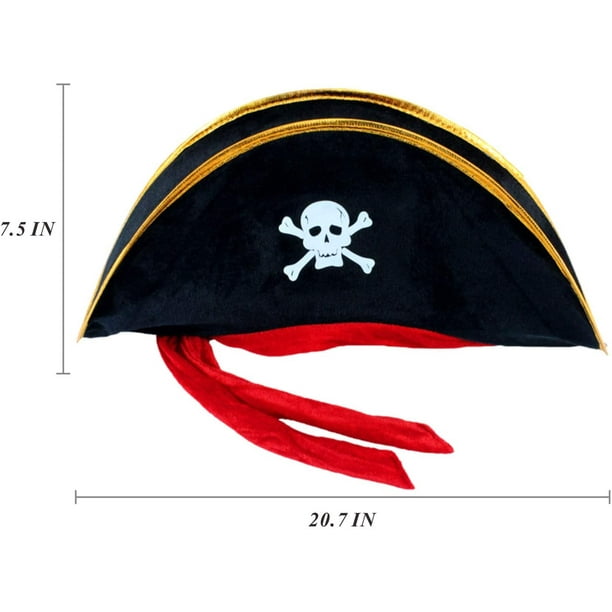6 piezas encantadoras accesorios para disfraz de pirata caribeño: 2  sombreros de capitán con estampado de calavera, 2 parches en los ojos, 2  espadas