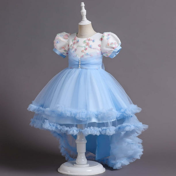Vestido Para Niñas Ropa Para Niñas Bebés Vestidos Para Niños Vestido De  Princesa Sin Mangas Vestido De Malla De Flores Azul Odeerbi LM103-5808
