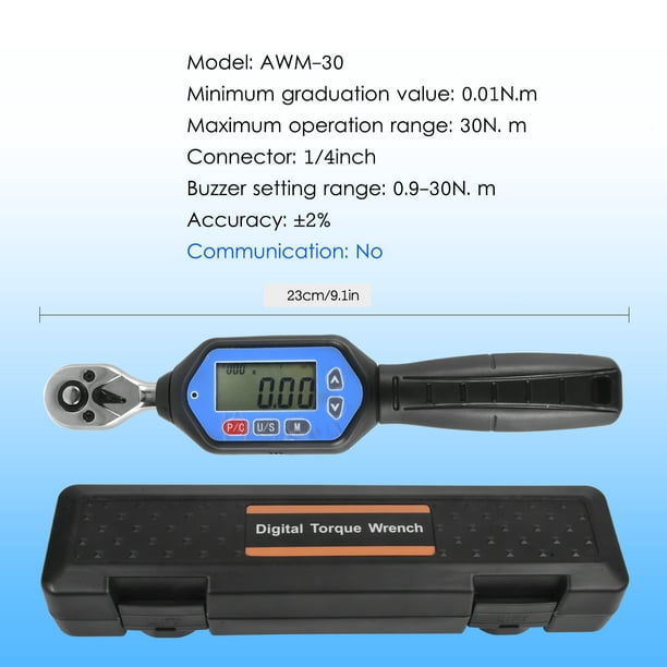 EWM-30 Llave Dinamométrica Digital de 1/4 de pulgada, con torque máximo de  22.12ft.lb, precisión ±2%, de la marca Abanopi