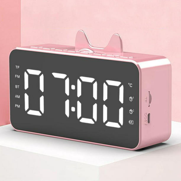 Reloj despertador digital con doble alarma, espejo LED reloj despertador  para dormitorio para niños, brillo ajustable, repetición, 2 puertos USB  para