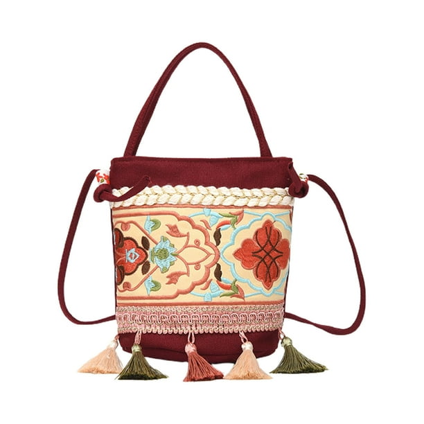 Bolso cruzado de lona mujer, bolso hombro bordado, multifuncional, bolso bordado, bols Bolso Bandolera Hippie | Bodega Aurrera en línea