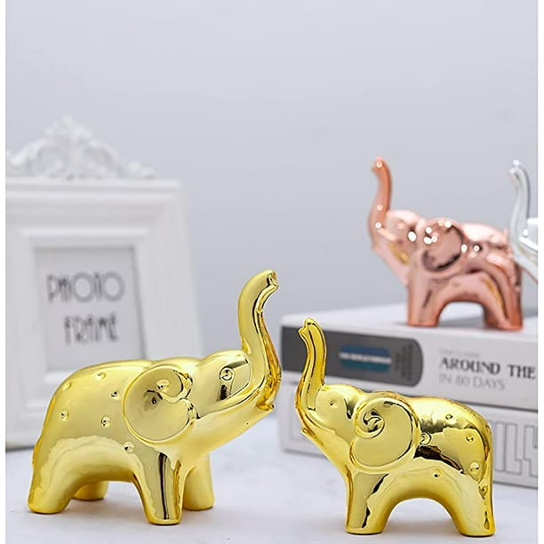 Figura de elefantes grande y pequeño, dorada