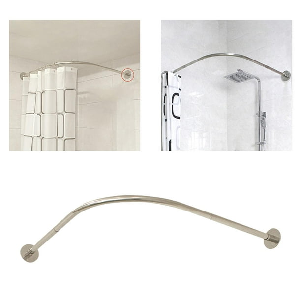 Barra de cortina de ducha en forma de U con cortina de baño y gancho, barra  de ducha de esquina extensible, barra de cortina telescópica de acero