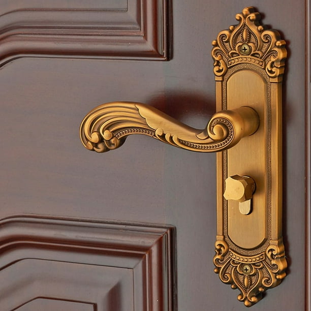 Manija de puerta de cobre para puertas internas y externas Juego de 2  cerraduras de baño victorianas en placa. Palancas de diseño elegante para