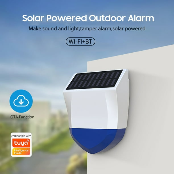 Alarma exterior Wifi con energía solar BT 5.0 Alarma inteligente IPX5  Impermeable Sonido en tiempo CACAGOO Aparatos de alarma