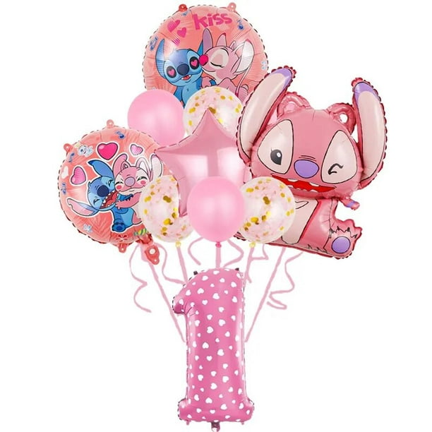 Disney-Decoraciones de Lilo & Stitch para fiesta de cumpleaños, plato de  papel de Ángel rosa para Baby Shower, decoración de globos, suministros de  vajilla