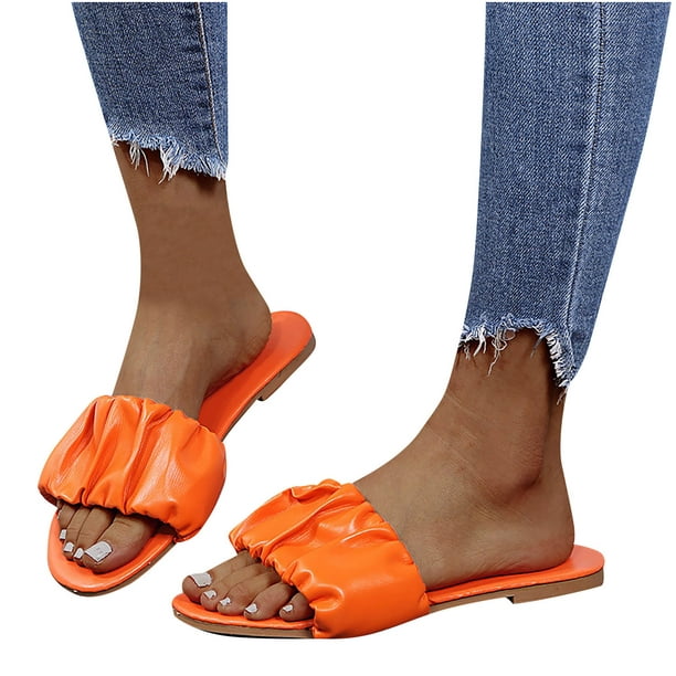 Sandalias Mujer Zapatillas planas Punta abierta Con cuentas