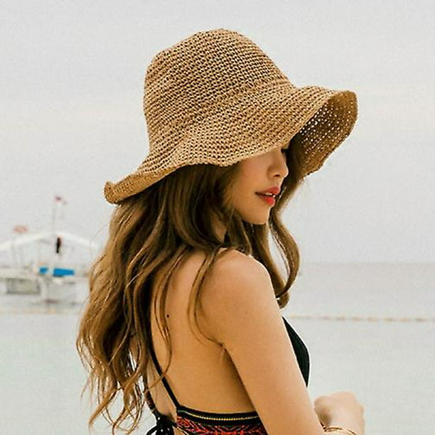 Sombreros de sol para mujer Sombrero de paja de ala ancha plegable Sombrero  de playa de verano para oso de fresa Electrónica