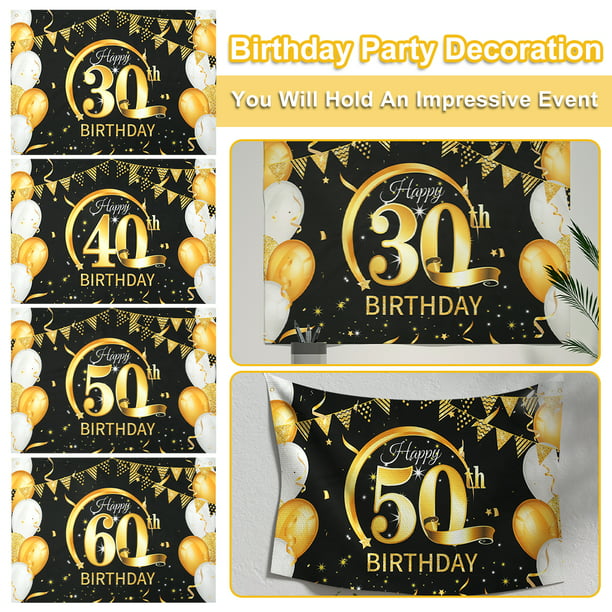 Pancarta de Globos de Oro Negro de 40 años, vajilla, suministros de  cumpleaños, decoración de aniversario de fiesta de feliz cumpleaños para  hombre y mujer