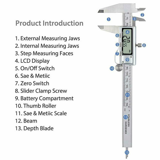 Calibrador Vernier Digital de Metal de precisión, herramienta de medición,  pulgadas/milímetros 0-200 mm Yuyangstore Calibrador digital