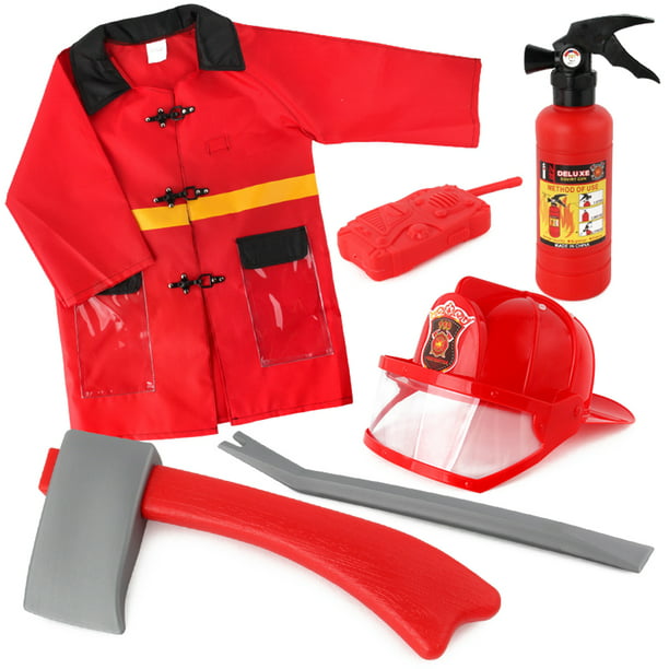 Disfraz de bombero para niños con accesorios completos para niños y niñas,  cumpleaños, Halloween, fiesta, disfraz, rojo, 2T 3T (39.4 in)