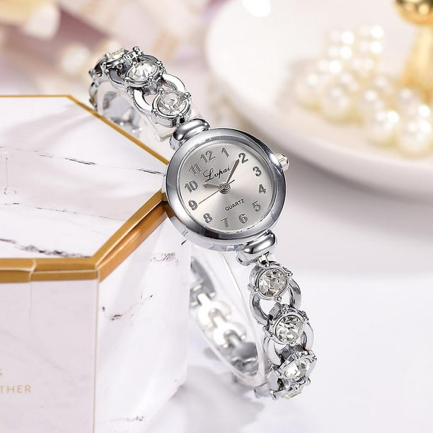 Reloj De Pulsera Para Mujer Oro Lujo De Cristal Plata Acero Inoxidable  Plateado