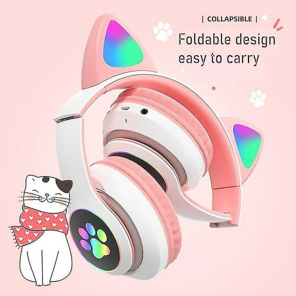 flashing led cute cat ears headphones bluetooth wireless headset with mic tf fm kid girl stereo musi xianweishao