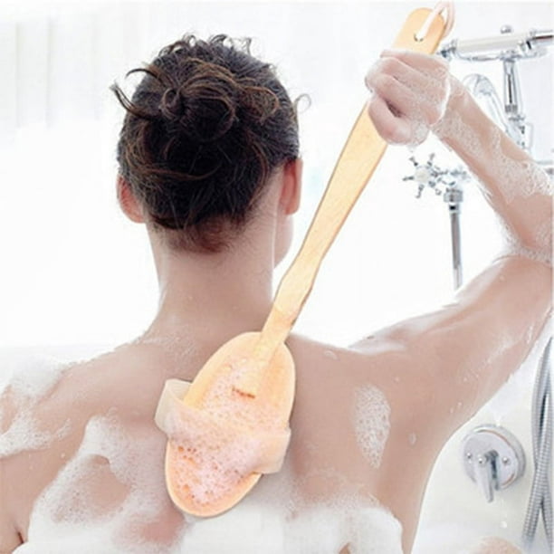 Cepillo de ducha con cerdas naturales – Cepillo de baño largo de bambú para  cepillado húmedo o seco – Mejora la circulación sanguínea y exfoliante de