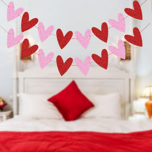 Guirnalda de Corazones para Decoración Valentín, Color Rojo, Rosa, Pancarta  de Corazón para Decoración Valentín, Guirnalda de 2 piezas Sunnimix Banners  de corazón