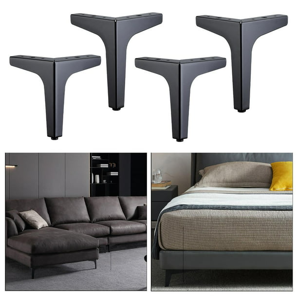 Patas de metal para muebles de 4 pulgadas, patas negras para muebles, juego  de 4, patas de repuesto de estilo moderno para sofá, silla, cama, armario