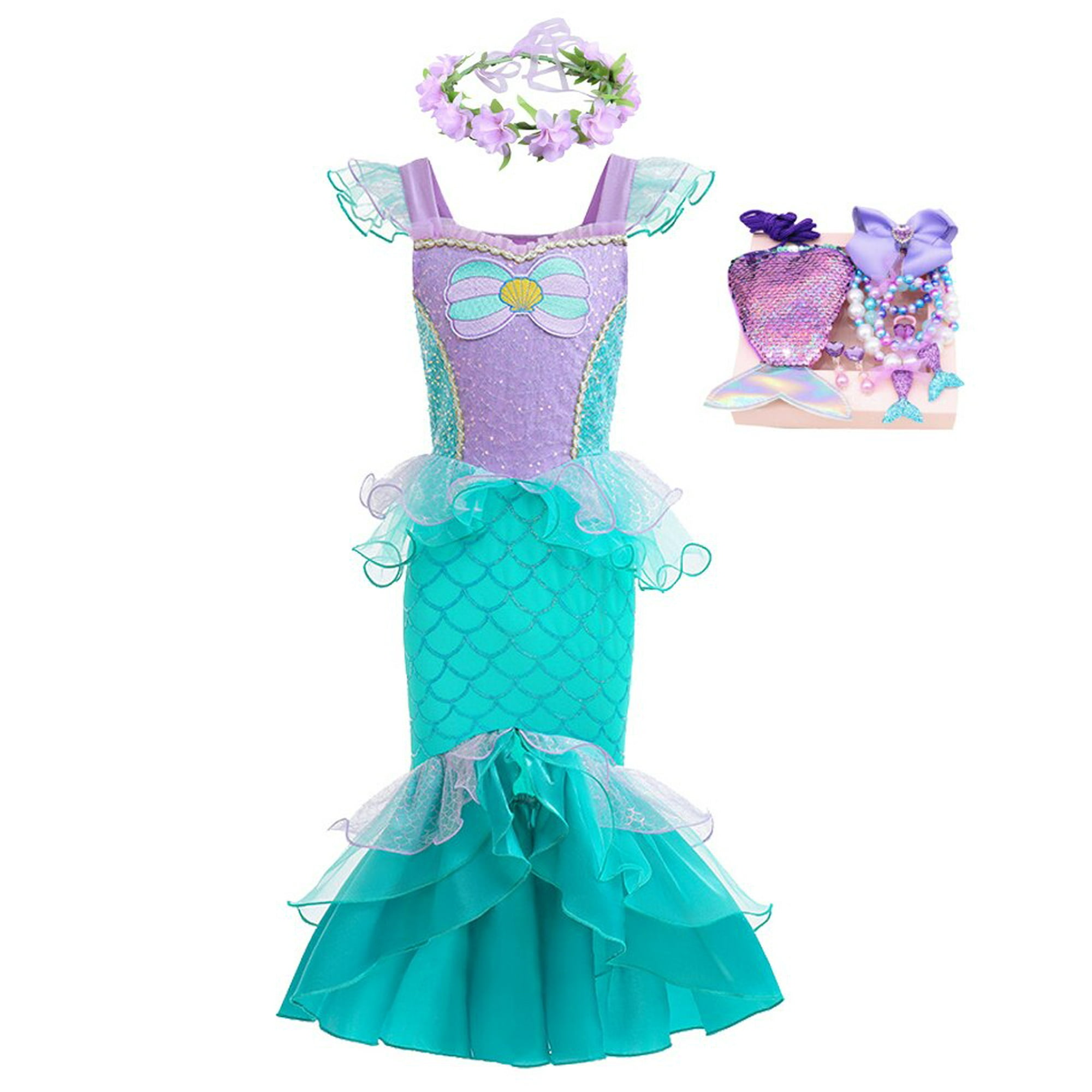 Vestidos de princesa Disney Sirenita Ariel para niñas, fiesta de cumpleaños,  carnaval, niños, disfra Gao Jinjia LED