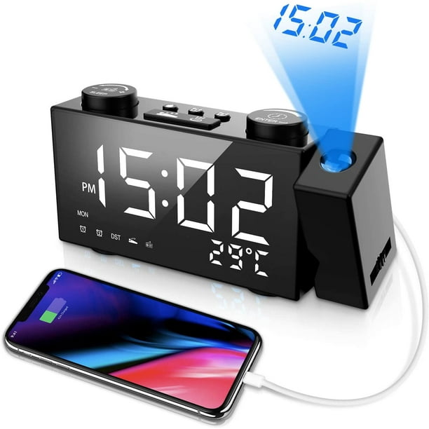 Reloj despertador Digital con proyección de Radio FM, despertador de  temperatura y humedad, despertador de mesa