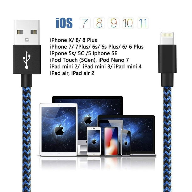 Paquete de 5 Cargadores USB Lightning para iPhone / iPad / iPod Cable  Cargador de carga Cable de sincronización de datos 1 metro