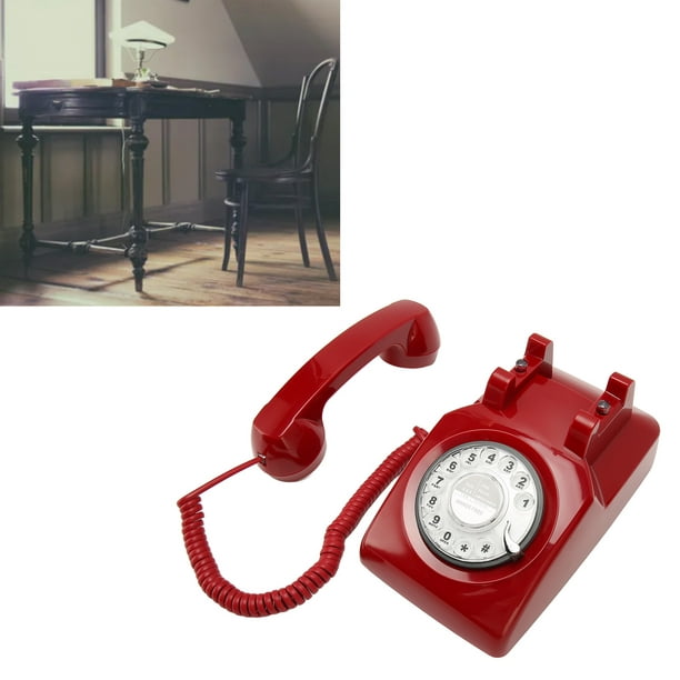 Tyler Teléfono fijo de estilo retro, aspecto giratorio de botón, botón  grande, teléfono con cable vintage, caja fuerte para cortes de energía,  botón