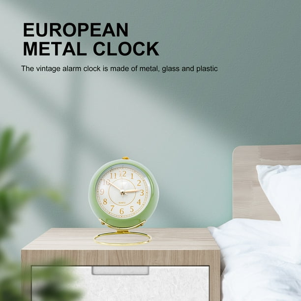Reloj de escritorio de metal, reloj despertador analógico retro para mesa  de dormitorio, reloj dorado silencioso sin tictac, decoración de noche