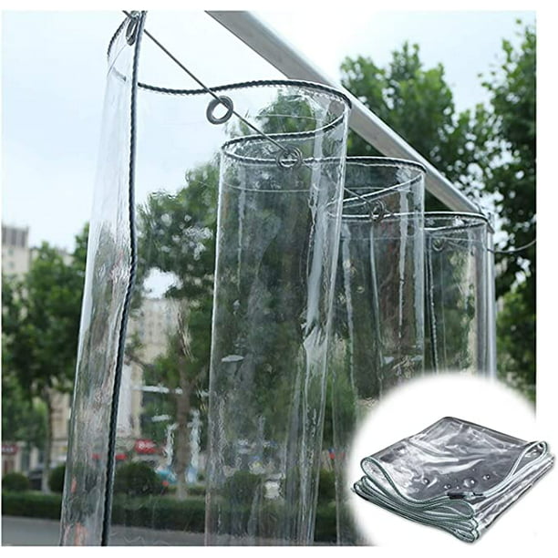 Lona transparente resistente de PVC de 400 G/㎡, lonas de vidrio con ojales  de metal, protege contra el agua, rayos UV, desgarros, resistente al clima