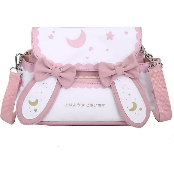 mochila escolar japonesa mochila kawaii estética con linda oreja de pajarita bolso ita con estampado de estrella lunar para mujeres y niñas bolso bandolera para la escuela rosa yongsheng