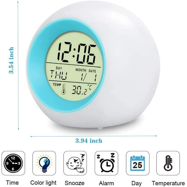 Reloj despertador infantil con 7 colores cambiantes y 8 despertador, reloj  despertador infantil con horario de temperatura de ensayo, ideal para  niños, niñas y niños kaili Sencillez