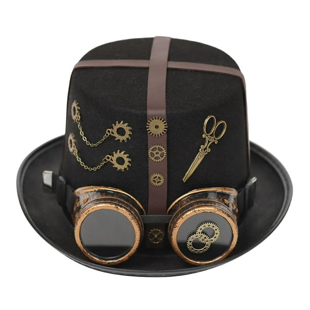 Sombreros De Copa Steampunk Negros Con Cadena De Metal, Sombrero De Disfraz  De Halloween Con Gafas, Tocado Victoriano, Accesorios De Disfraz Para Muje