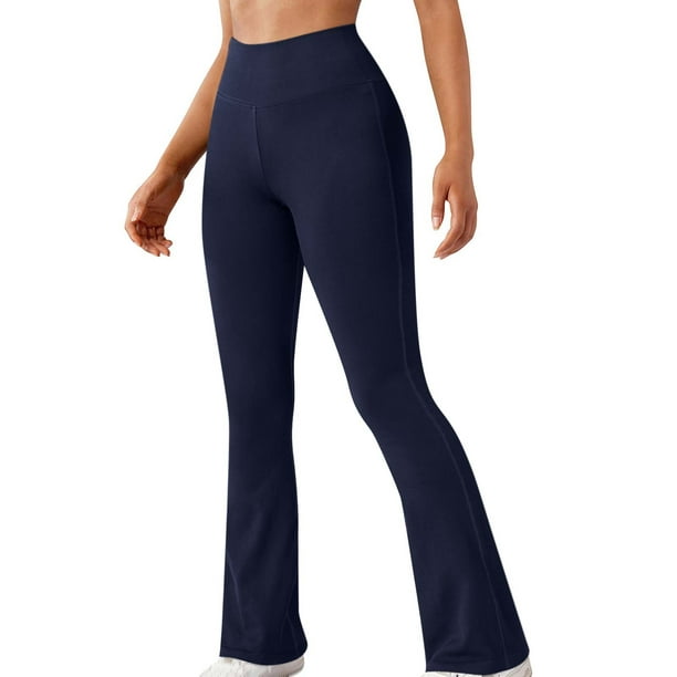 Gibobby pantalones deportivos mujer Leggings sin acanalados para mujer  Pantalones de yoga de cintura alta con corte tipo bota (Azul marino, L)
