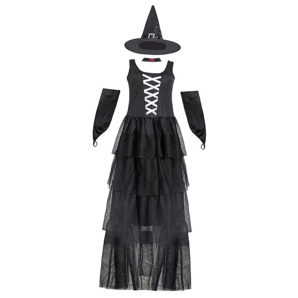 Tradineur - Disfraz de bruja negra para mujer, poliéster, incluye vestido y  sombrero, carnaval, Halloween, cosplay (Adulto, Tall