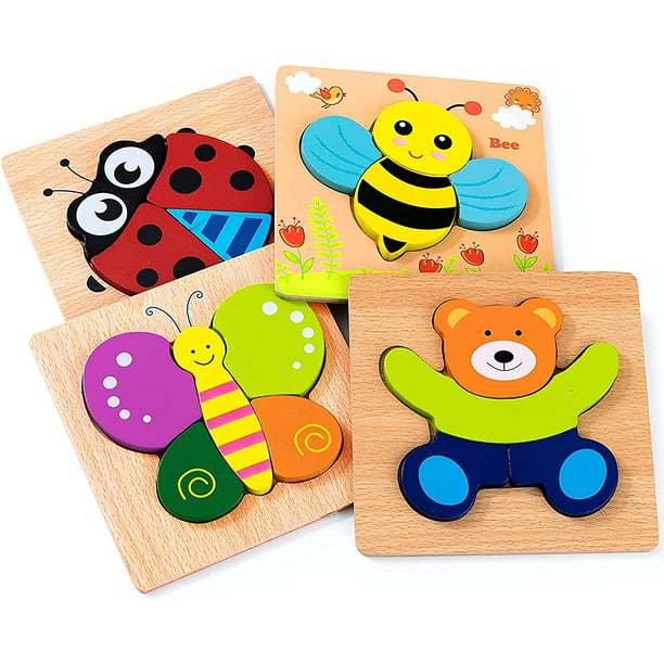 Juego de rompecabezas de madera para niños de 2 a 5 años, 12 piezas  coloridos rompecabezas educativos de madera (4 rompecabezas)
