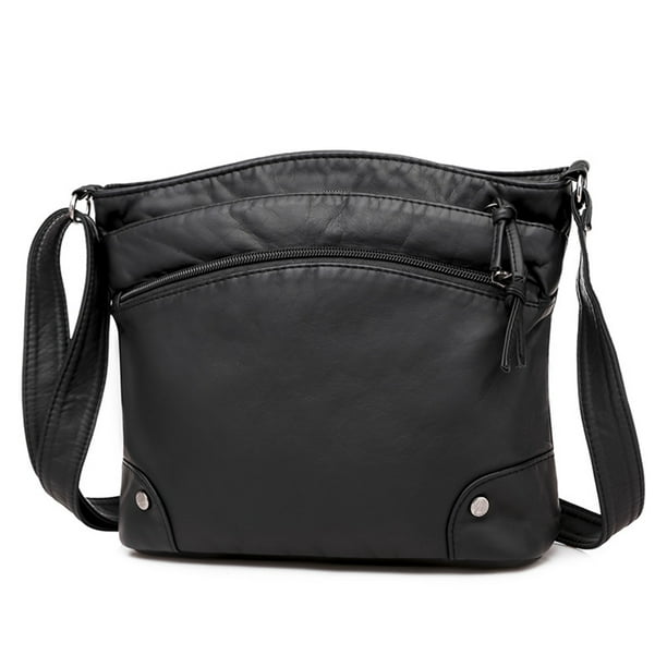 Bolsa Bolso de mensajero de mujer de PU suave sólido Bolso de hombro con  múltiples bolsillos (Negro) JShteea Para Estrenar