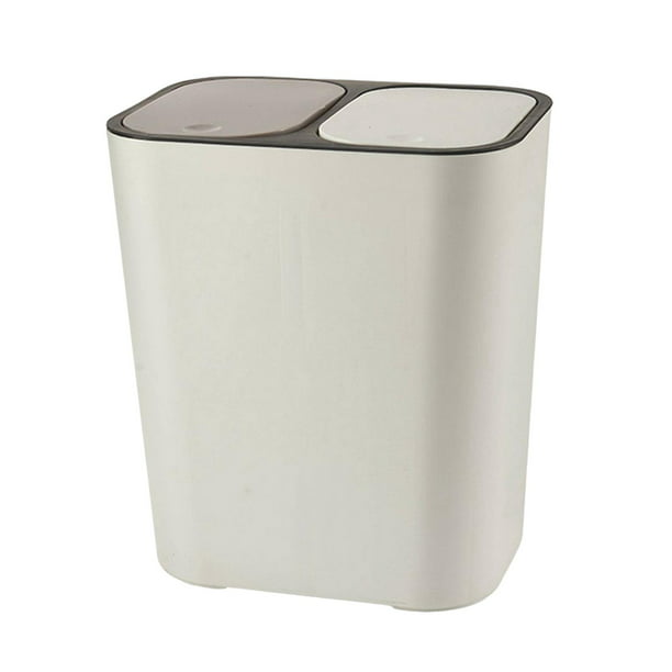 Cubo de basura metálico con 2 compartimentos blanco para reciclaje