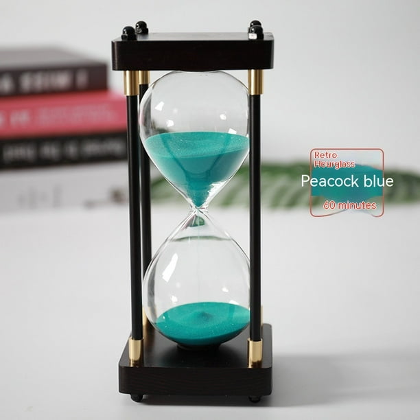 Reloj de arena con temporizador de 60 minutos, reloj de arena de madera  para regalos creativos, decoración de habitación, oficina, cocina,  cumpleaños(Arena azul de pavo real)(60 minutos)
