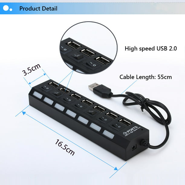 Aiibe - Concentrador USB, 6 puertos USB 3.0 de súper alta velocidad +  adaptador de corriente de 24 W + cable USB 3.0, cargador rápido inteligente