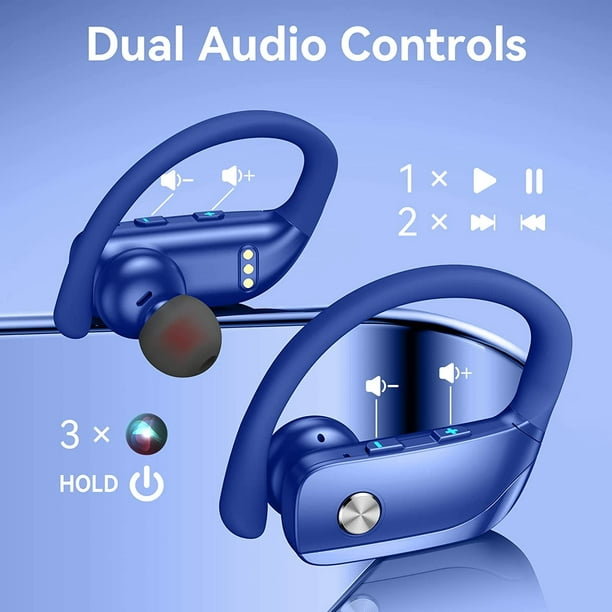 Auriculares Bluetooth 48 horas Reproducir Auriculares deportivos con  pantalla LED Auriculares supraaurales con ganchos Auriculares con micrófono  incorporado para entrenamiento Azul Shuxiu Wang 8390615152471