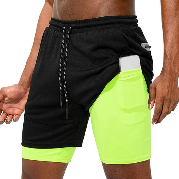 Pantalones cortos para 2 en 1 para hombre, pantalones cortos para gimnasio con bolsillo Baoblaze Shorts deportivos para hombre | Walmart en línea