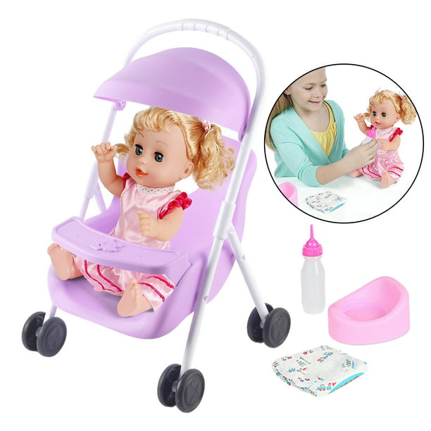 Muñeca para niñas con accesorios para muñecas bebé con cochecito Púrpura  Sunnimix muñeca niña con cochecito