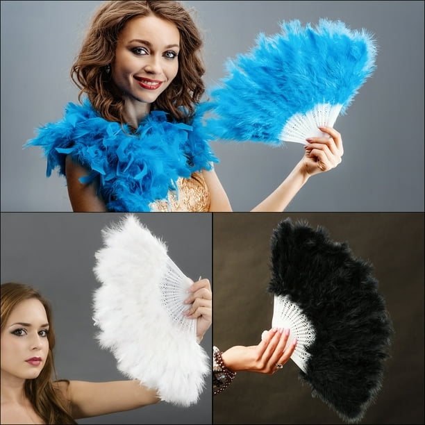 1 unids pluma blanca ventilador de mano Flapper accesorios de disfraz de  plumas rugientes plegable de mano para fiesta de baile ventilador de plumas