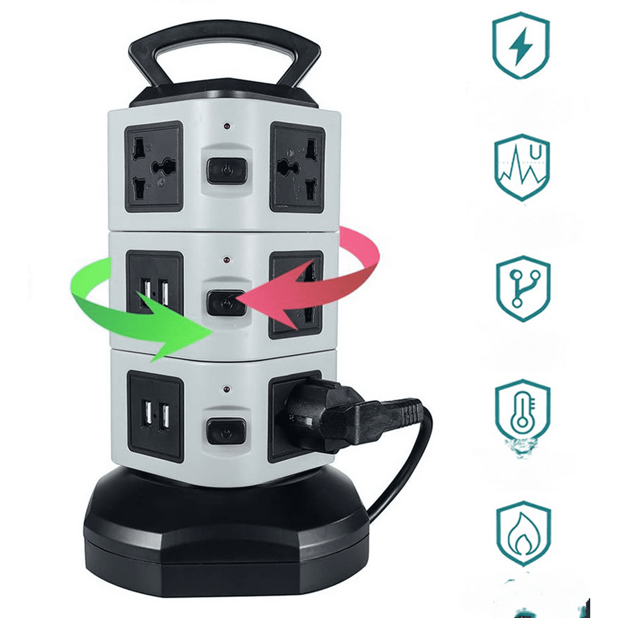 USB Tower Power Strip Lightning/Protector contra sobretensiones 10 salidas con 10 puertos de